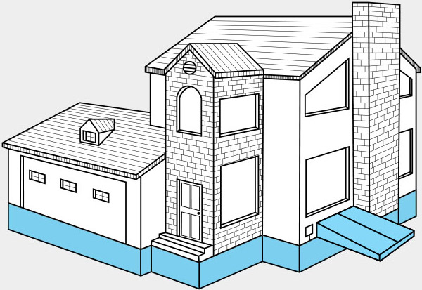 Diagram of a home with the highlighted area displaying where Catseye's Trench-Guard Exclusion System protects