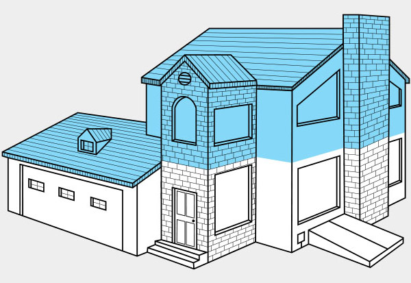 Diagram of a home with the highlighted area displaying where Catseye's Upper Cat-Guard Exclusion System protects