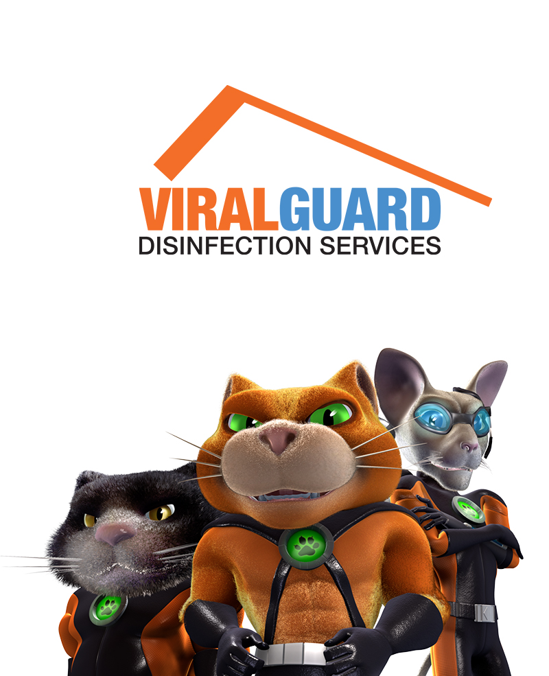 Catseye's Viral-Guard disinfection services logo with the Catseye Cats posing underneath