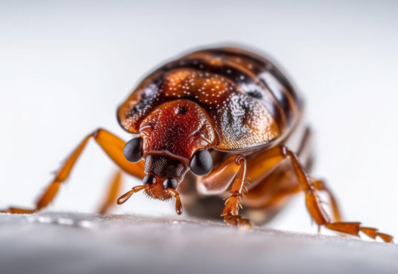closeup of a bed bug against a white background
